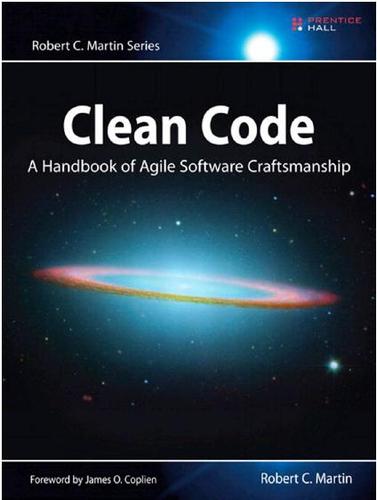A book cover with the title Clean Code: A Handbook of Agile Software Craftsmanship